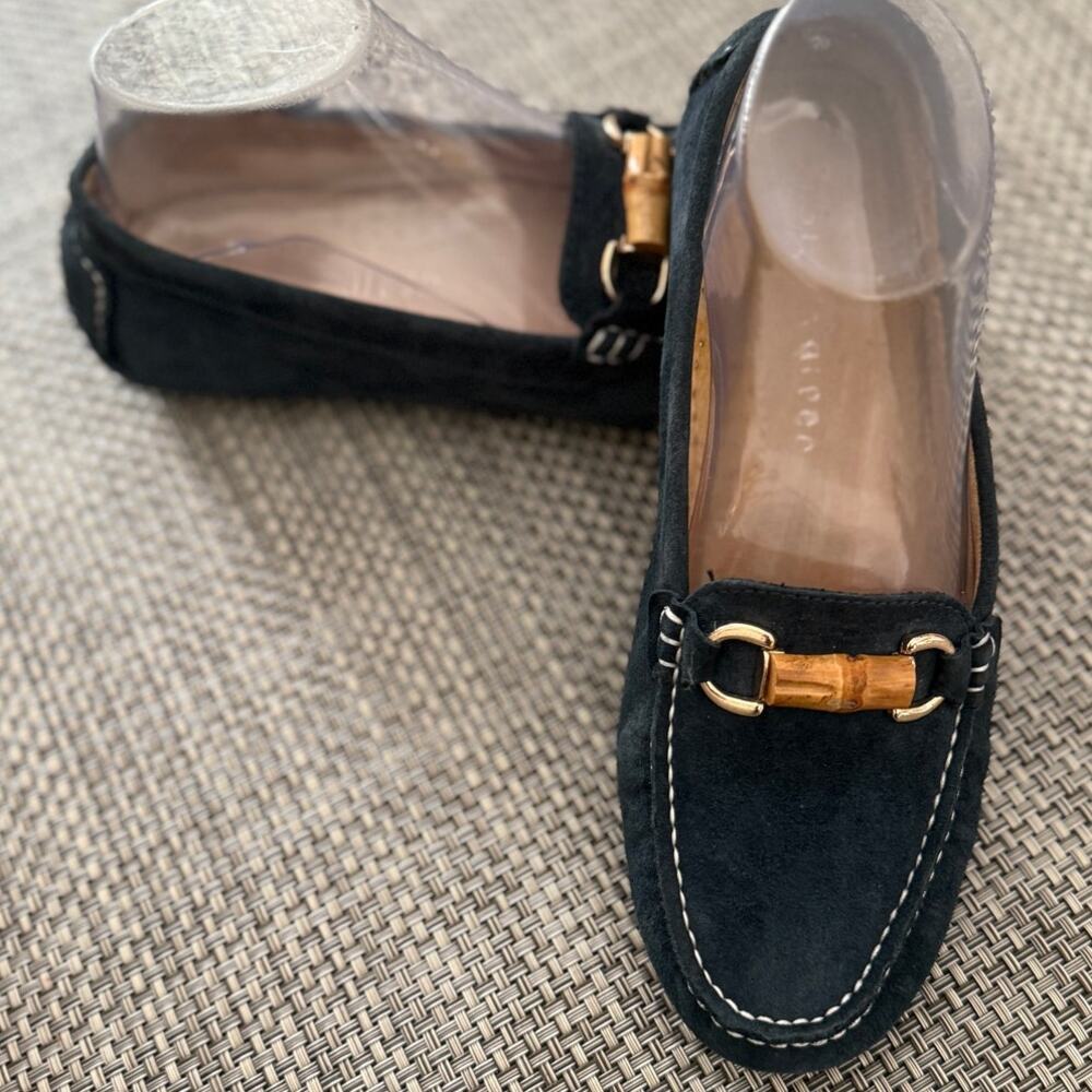 PATRICIA GREEN Jillian Bamboo Horsebit Suede Driver Moc Loafer Blue 37 US6.5